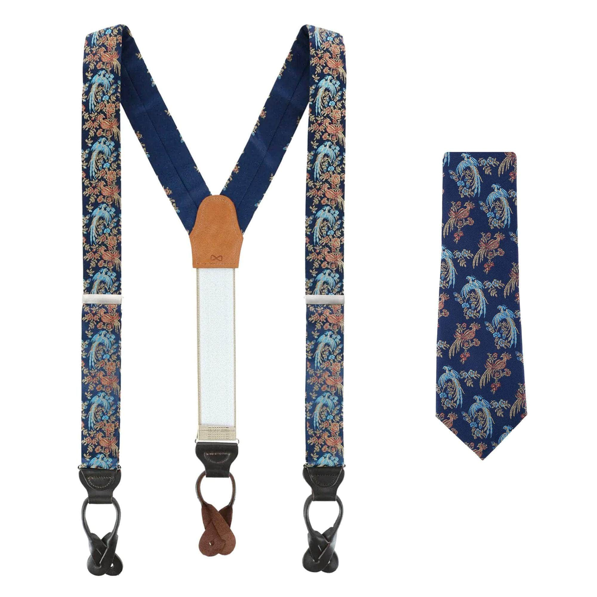 Trafalgar Men's Birds of Prosperity Silk Button End Suspenders