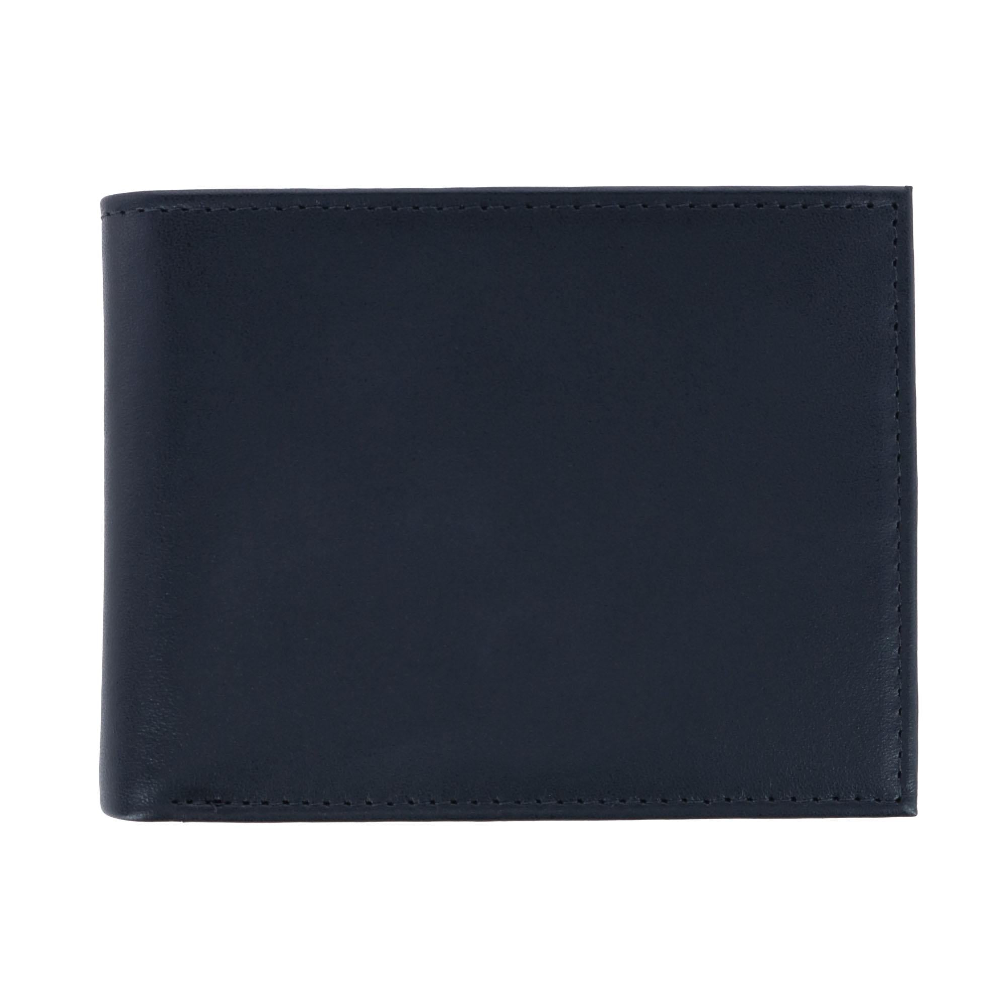 Check and Leather Folding Card Case in Navy - Men