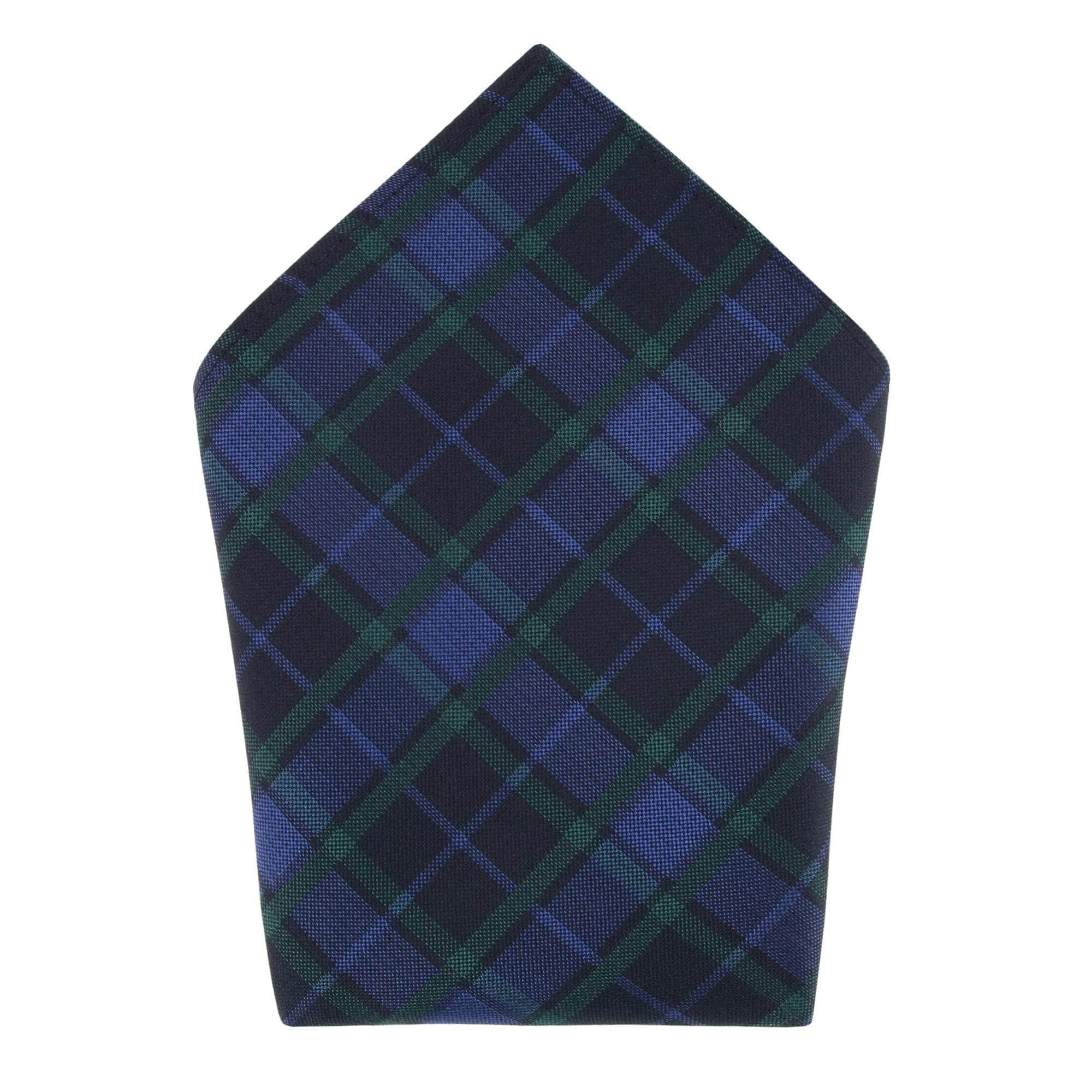 Ives Green and Navy Blackwatch Plaid Silk Pocket Square by