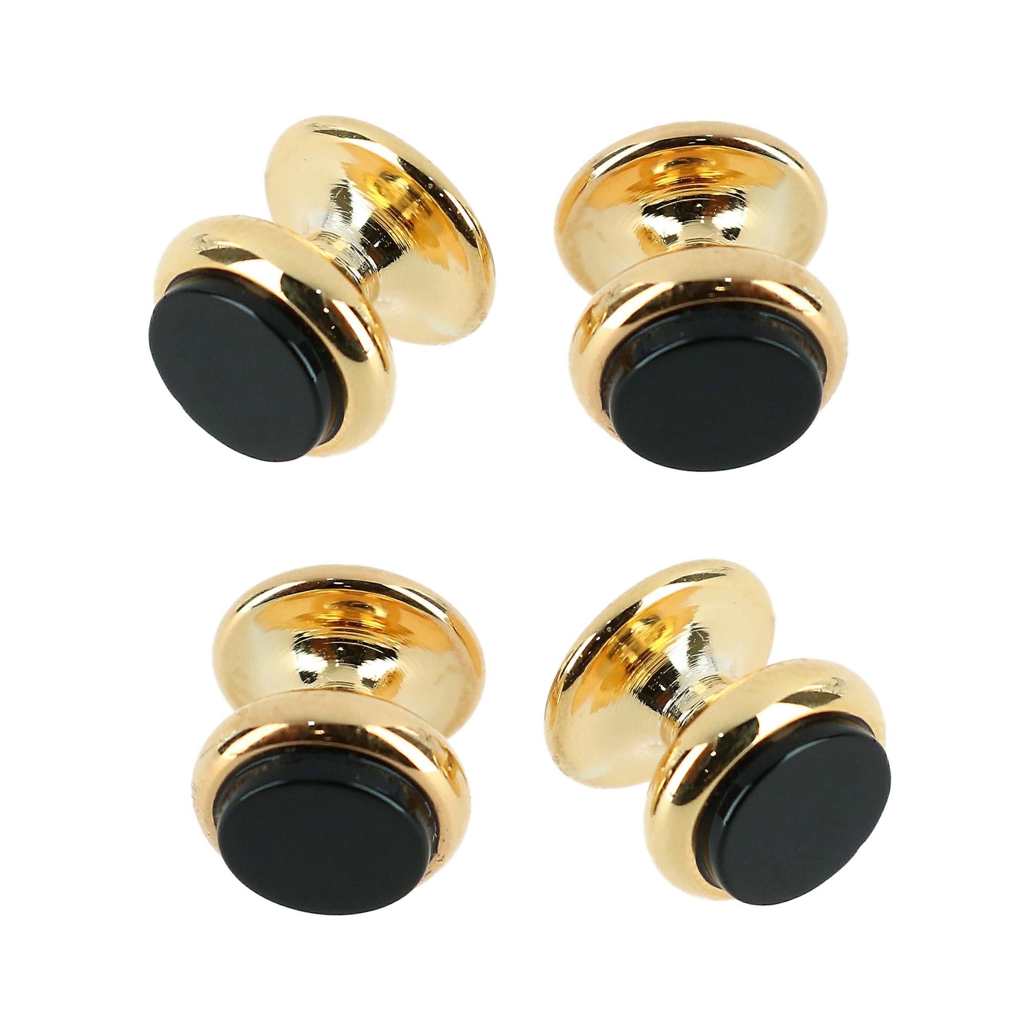 Set of formal cufflinks and 4 shops studs in gold metal and onyx insets, circa 1960s