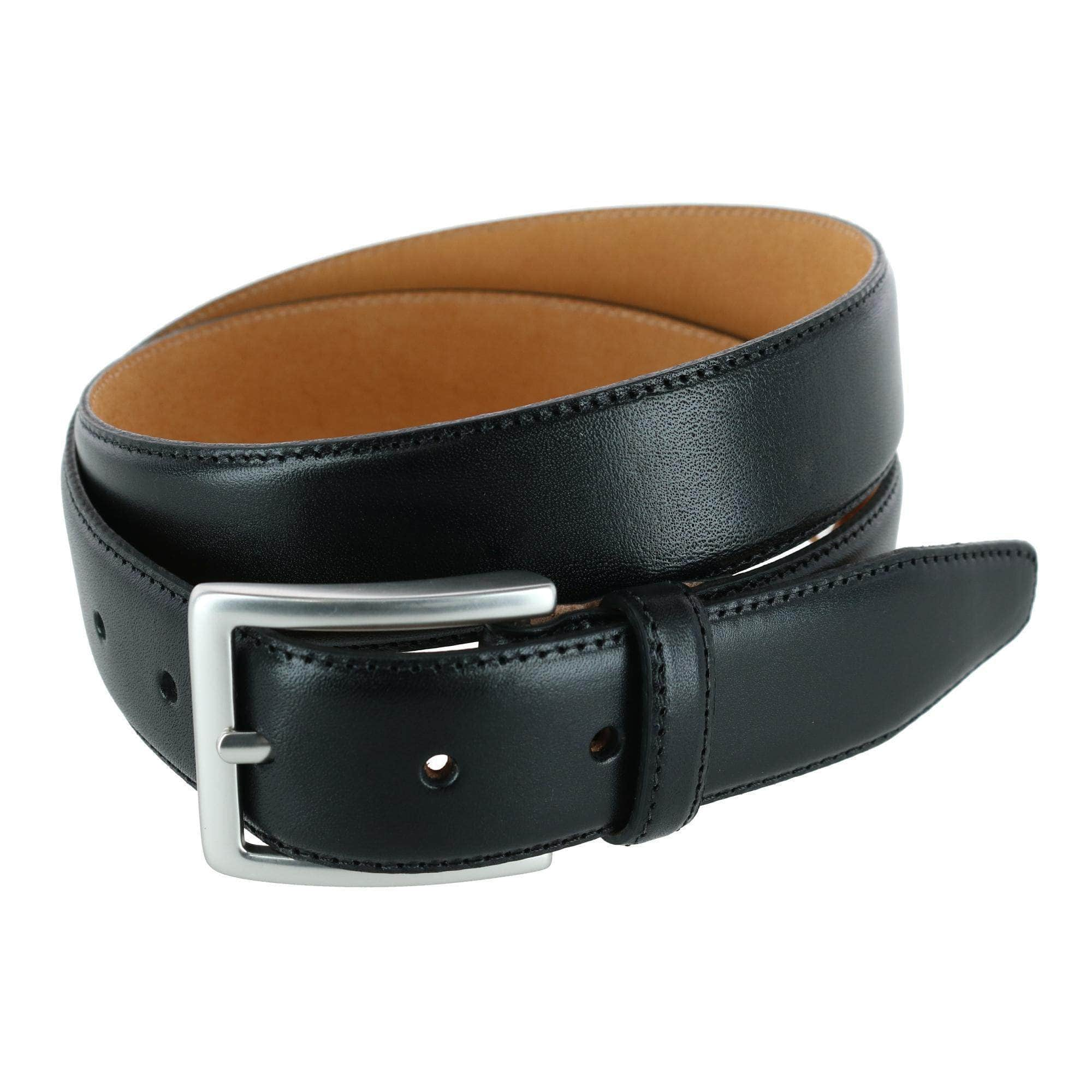 Mens black leather dress clearance belt with gold buckle