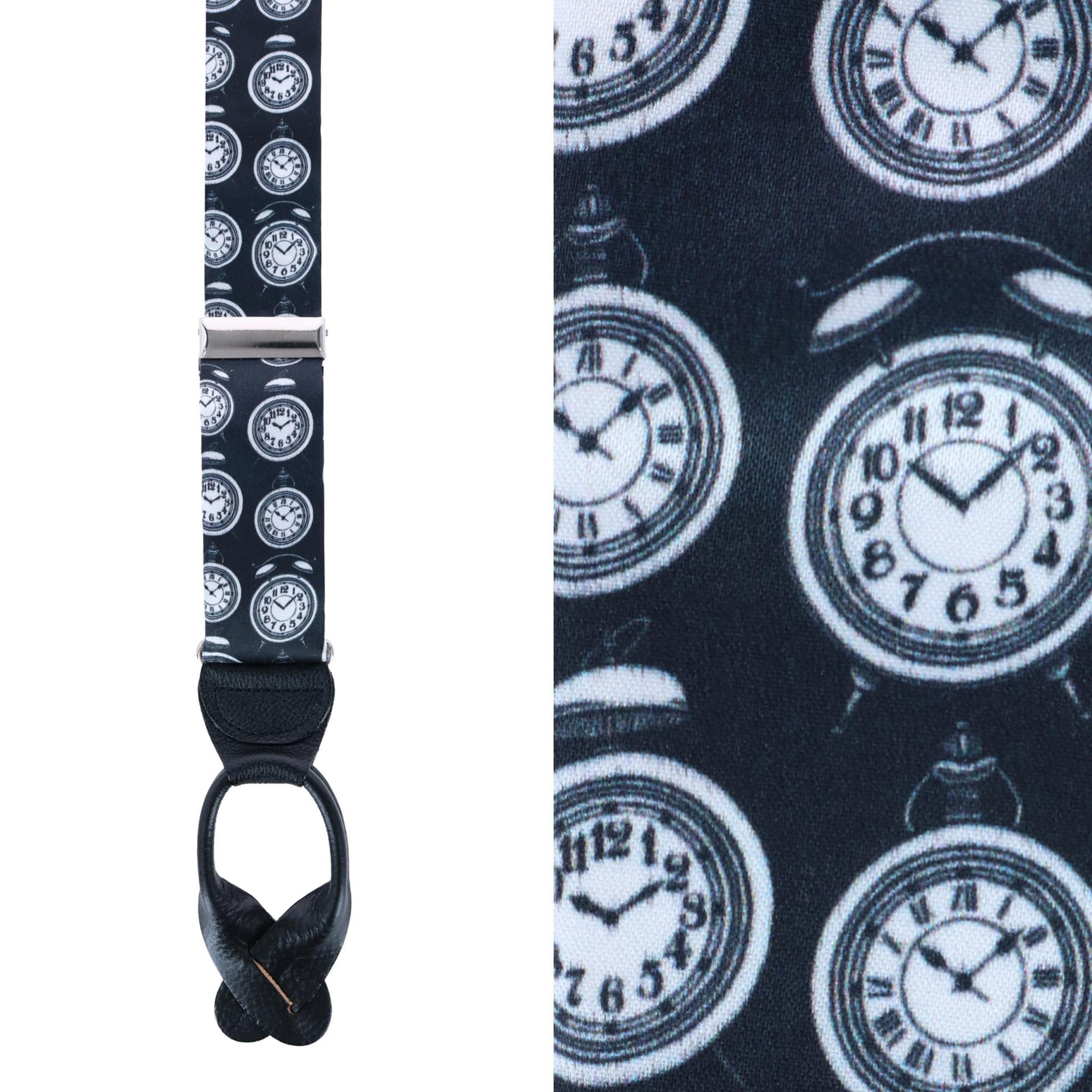 Ticking Time Clock Silk Button End Braces