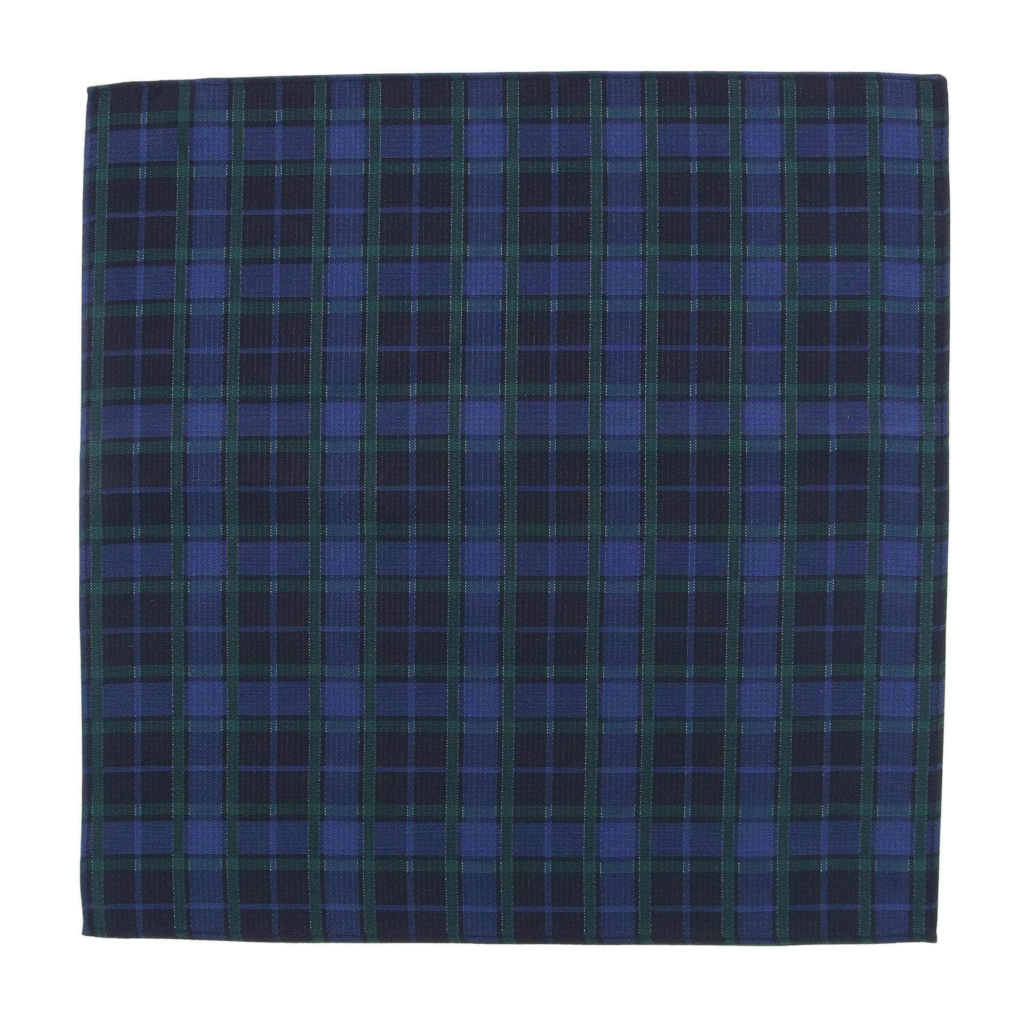 Ives Green and Navy Blackwatch Plaid Silk Pocket Square