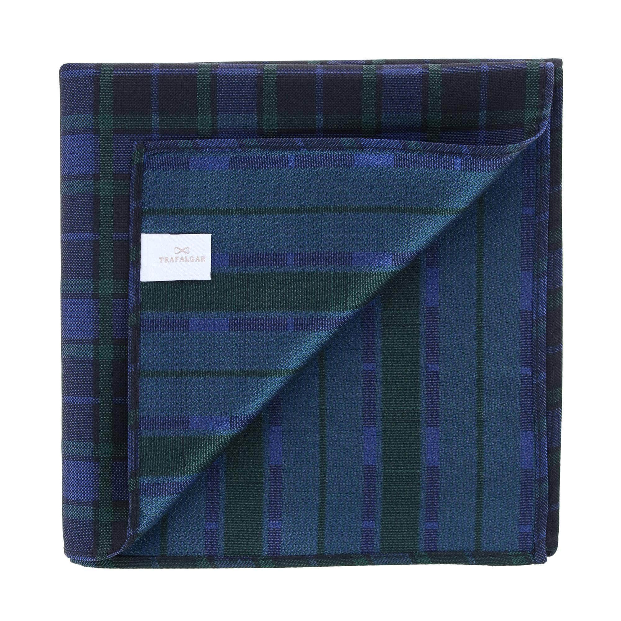 Ives Green and Navy Blackwatch Plaid Silk Pocket Square