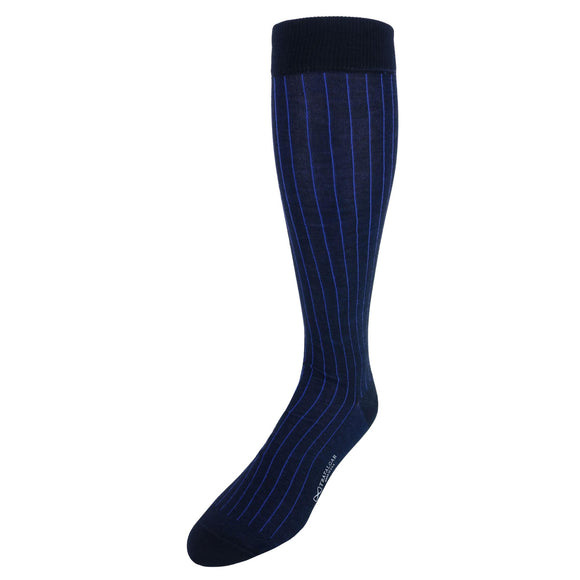 Nigel Over The Calf Vertical Stripe Mercerized Cotton Socks