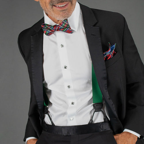 Man wearing a tuxedo and the Tartan collection